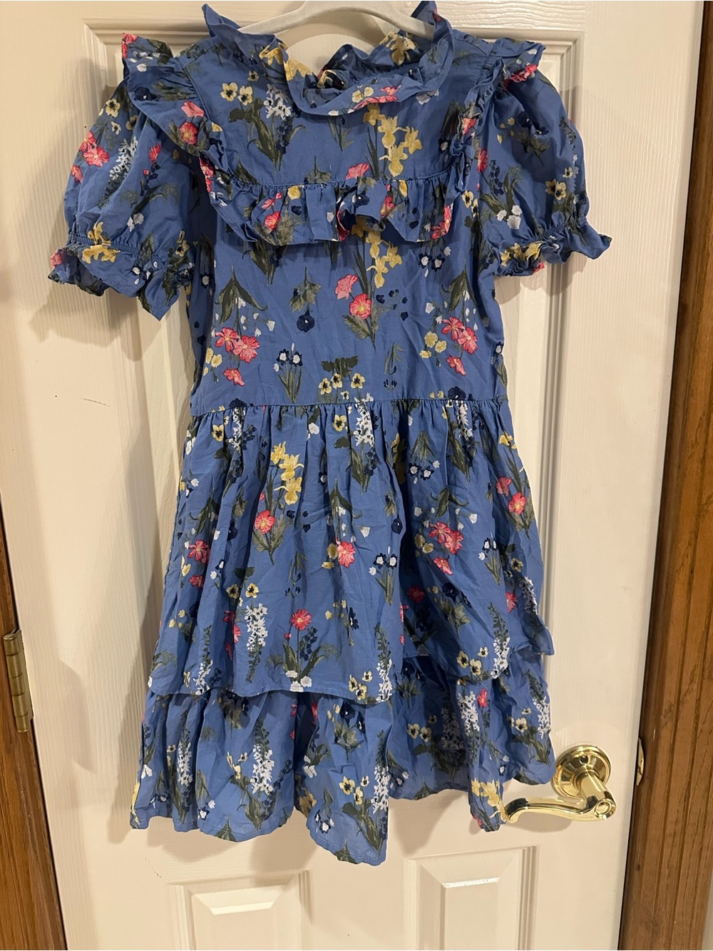 Janie and Jack Blue Floral Ruffle Dress with Puff Sleeves